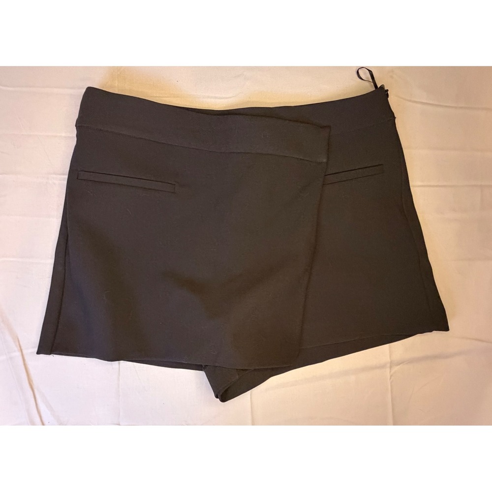 Zara Asymmetric Wrap Skort Womens Large Black Side Zip Mini Shorts Dark Academia